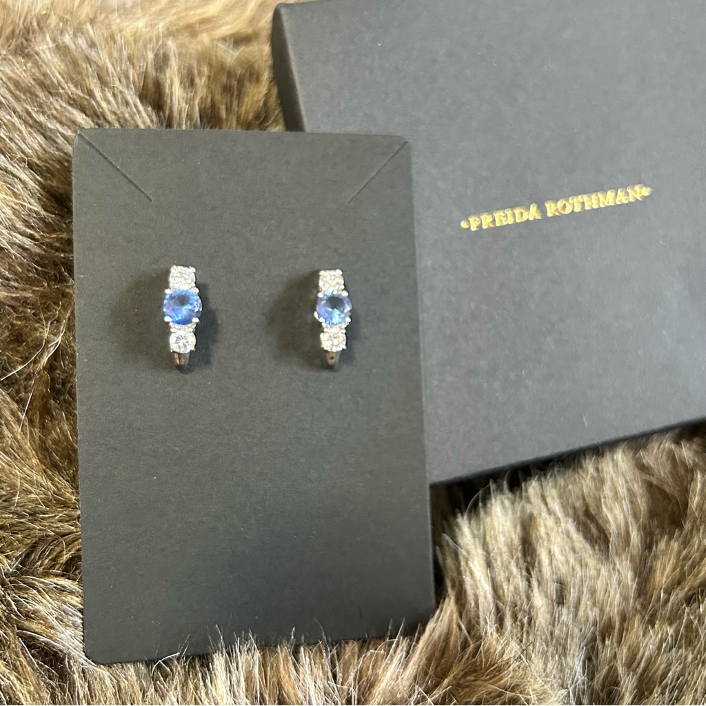 Freida Rothman Triple Stone Half Hoop Sterling Silver Earrings Nib 125$